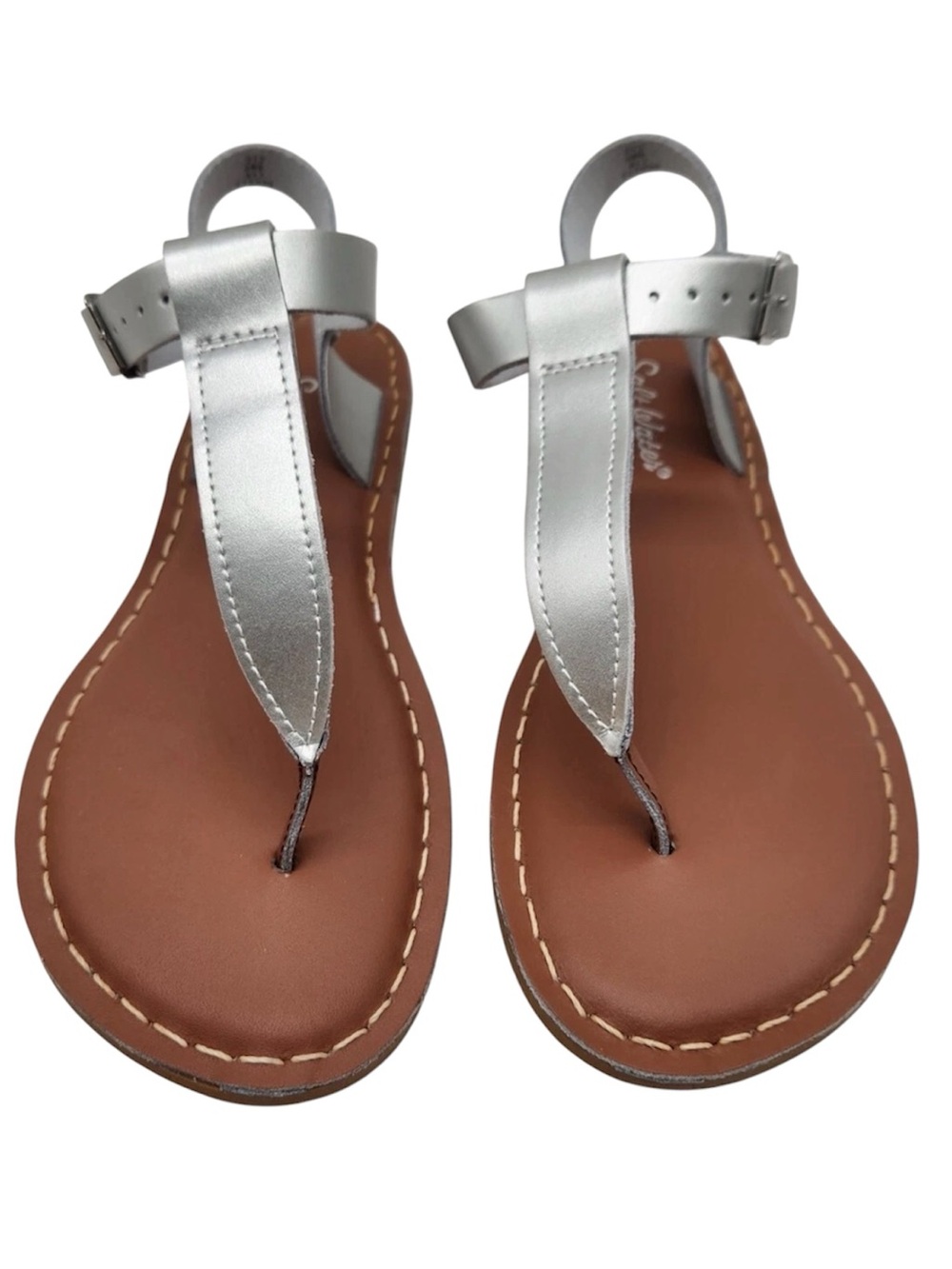 Salt Water by Hoy silver leather t-thong sandals size 3